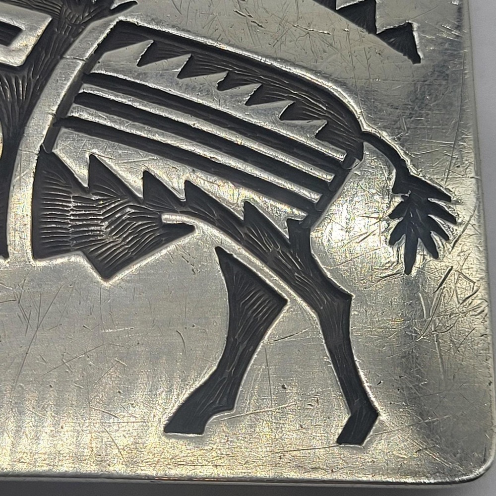 Navajo Artist Montano Gibbson "GIBB" Sterling Silver Etched Buffalo Belt Buckle - Picture 12 of 16